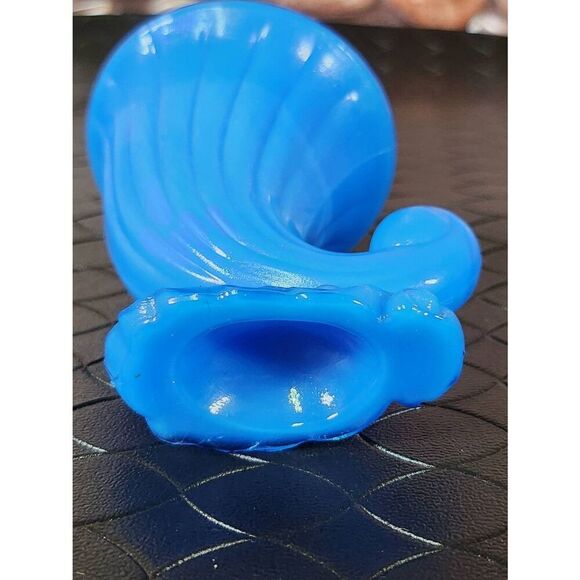 Vtg Blue Slag Glass Akro Agate NYC Vogue Merc Co. Toothpick Holder Cornucopia - Picture 8 of 9